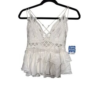 Free People Boot Barn Adella White Crochet Lace Babydoll Tank Top SM